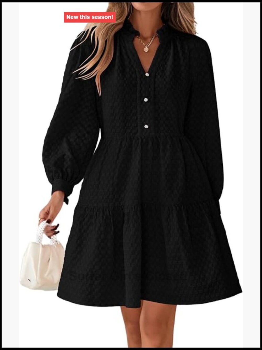 Long Sleeve V Neck Ruffle Babydoll A-Line Swing Mini Dress